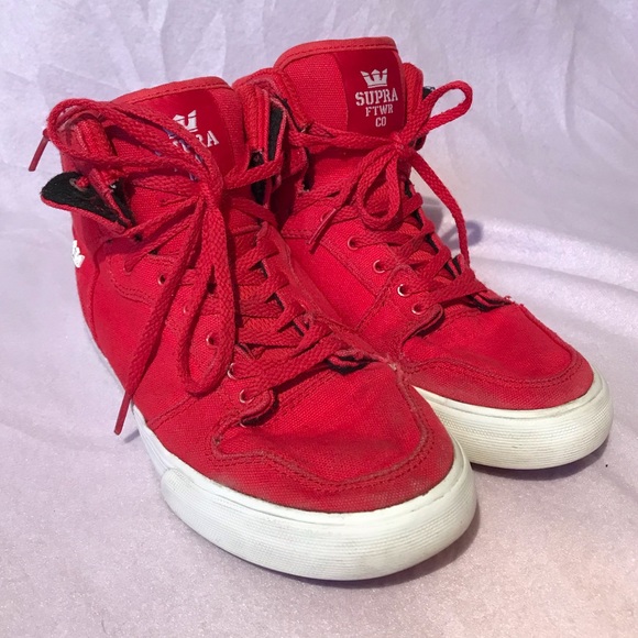 Supra all red high tops sneakers canvas lace up kicks - Picture 2 of 10